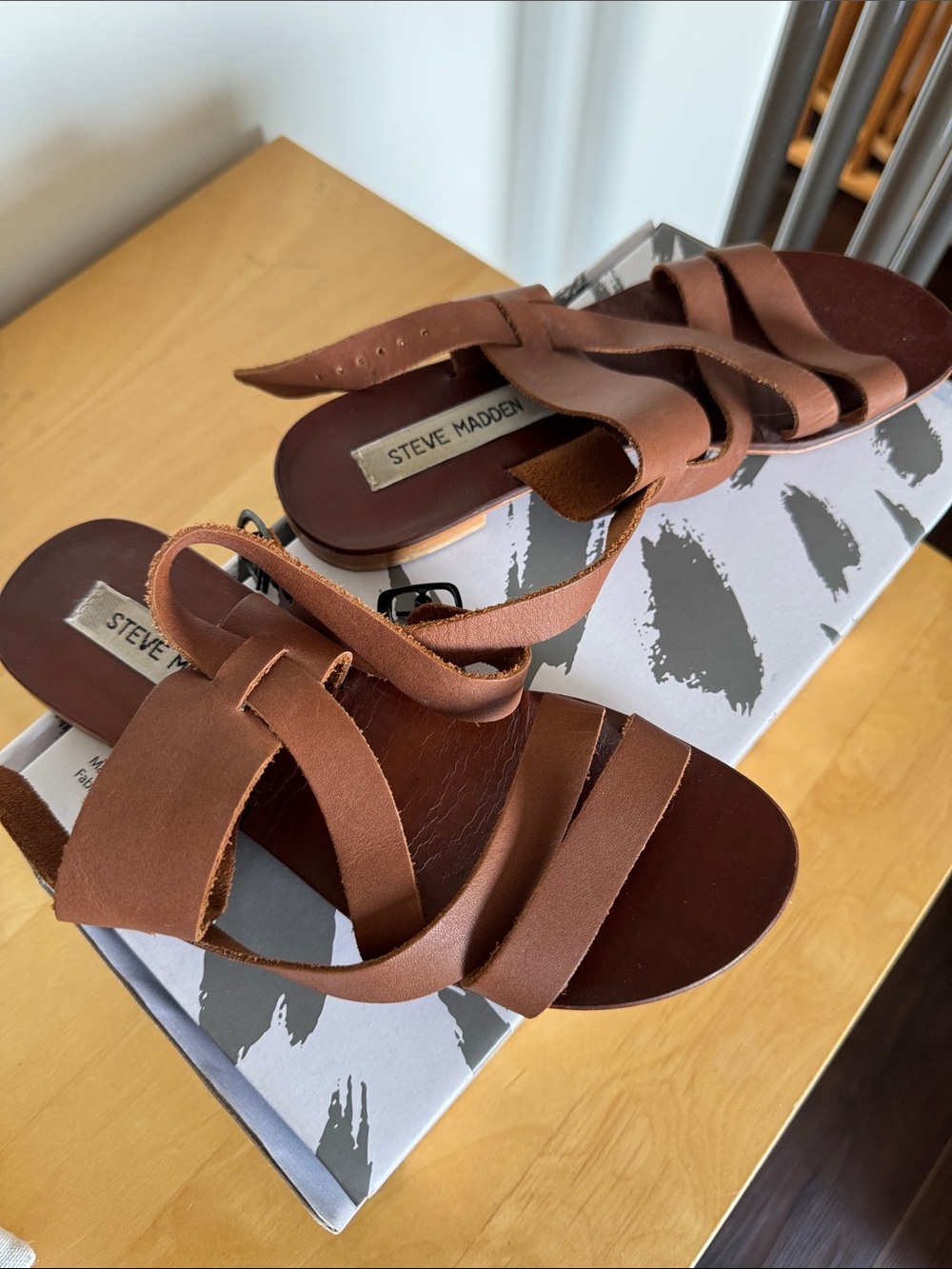 Steve Madden Chestnut Brown Leather Crisscross Sandals